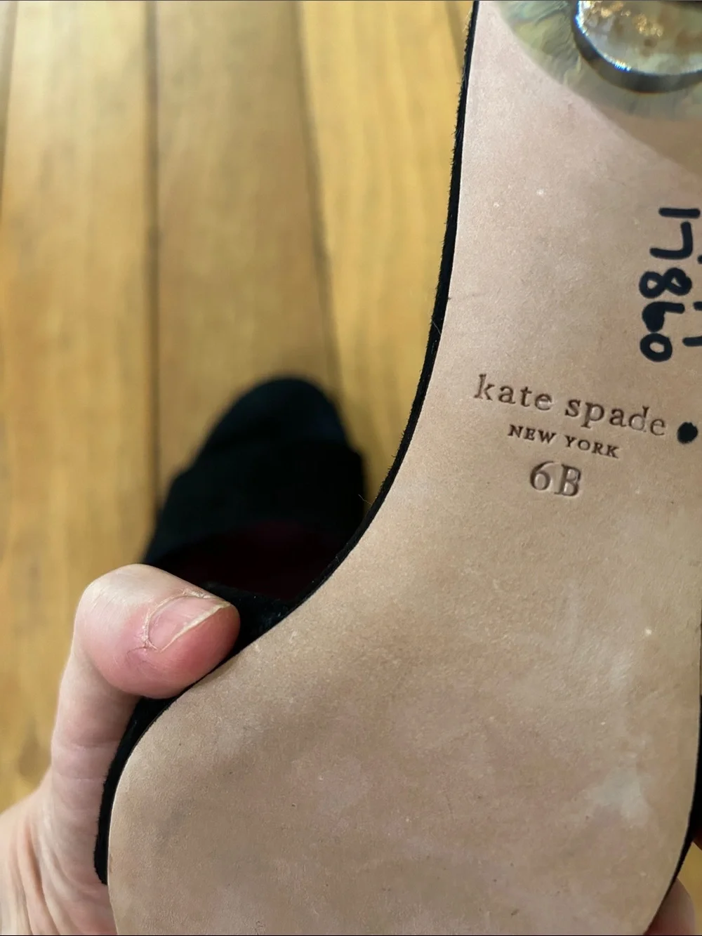 kate spade Black Suede Slide Mules Clear Round Heel Polished Slide Sandals 6B